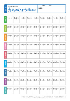 九九の表プリントNo.5