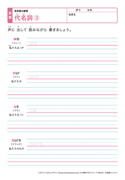 英単語練習（代名詞、私、あなた、それ）プリントNo.3
