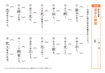 漢字の読み取り問題（音読みカ～サ行）プリントNo.9