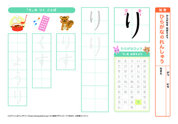 ひらがなの練習（ら行）プリントNo.2