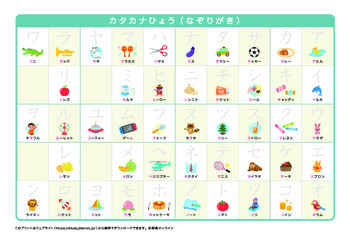 カタカナ表、なぞり書き練習プリントNo.2